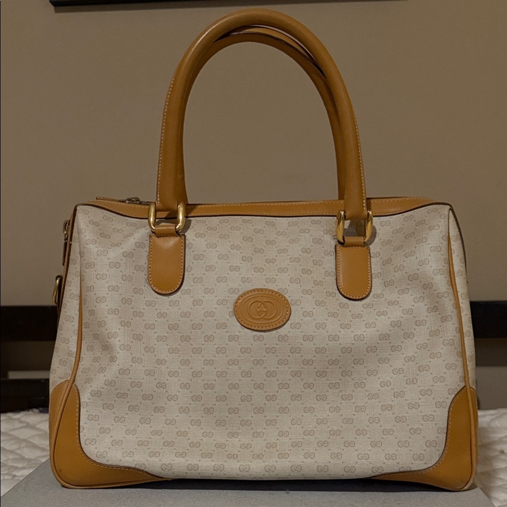 Gucci Tan and Cream Satchel Bag